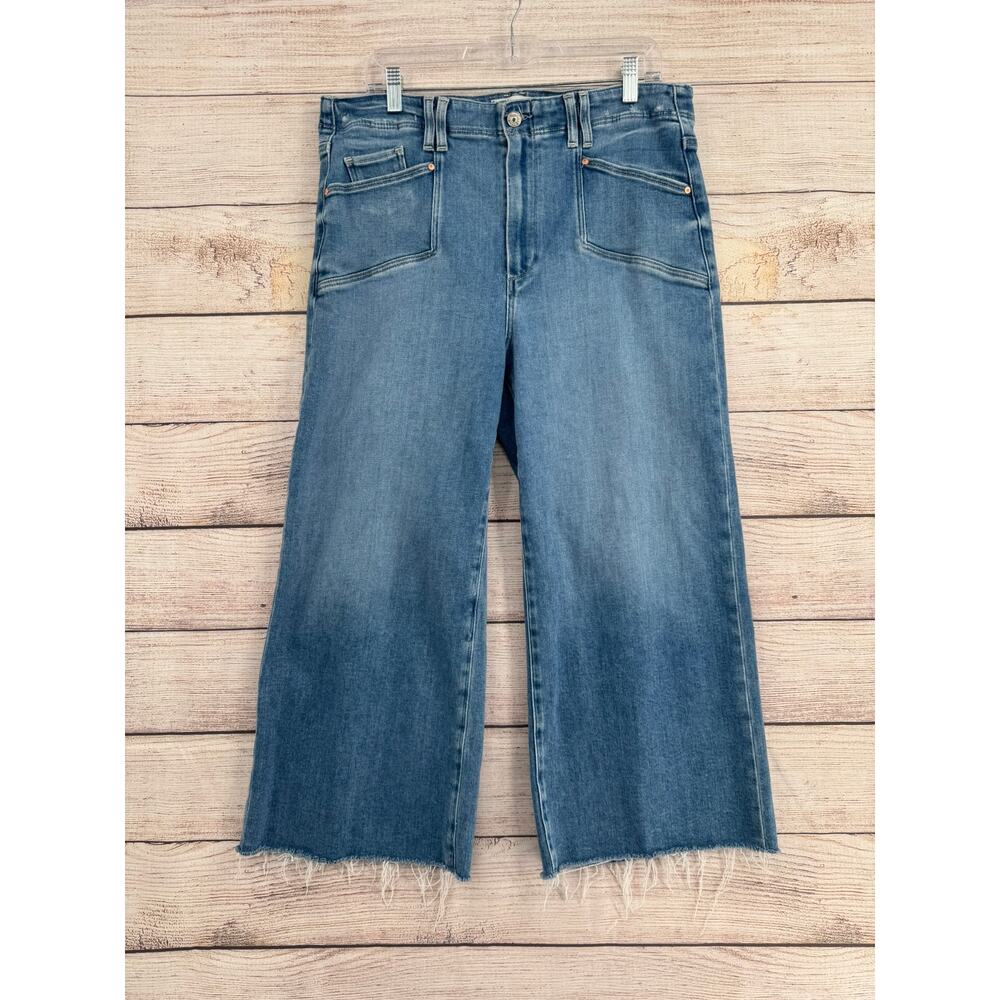 Paige Anessa High Waist Wide Leg Crop Jeans Womens 33 Blue Medium Wash Denim